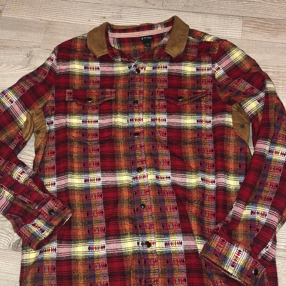 ❤️Art Class Snap front plaid long sleeved shirt Size L (12-14) EUC